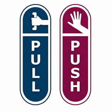 Pull and push directional door signs with hand icons