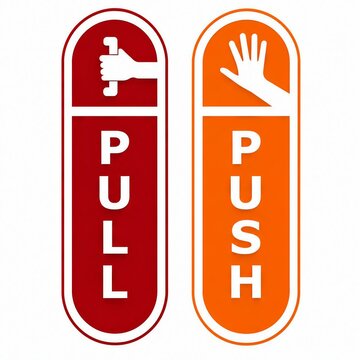 Pull and push directional door signs with hand icons