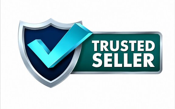 Trusted seller badge with checkmark shield and verification symbol