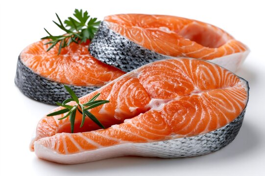 Raw salmon steaks with rosemary for healthy eating