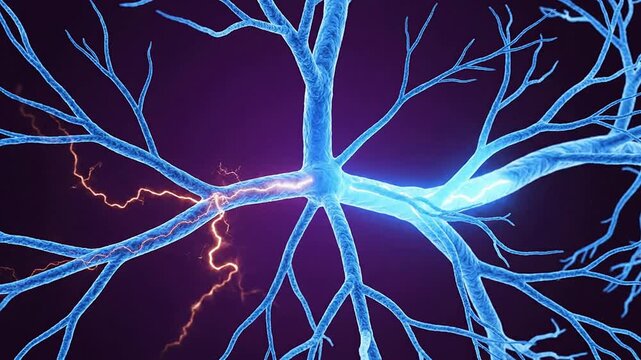 Blue Neural Pathway Background With Delicate Branching Fibers Against Purple Backdrop Ideal For Neuroscience And Digital Health Visualizations