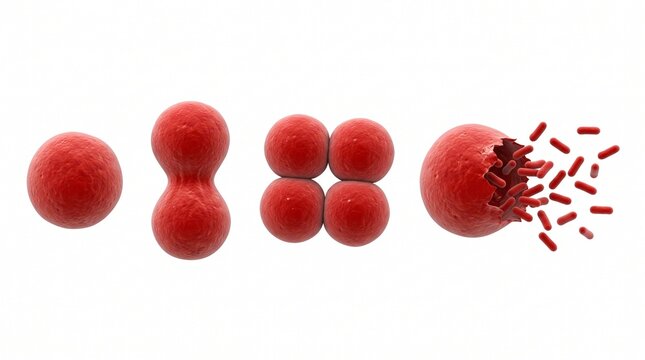 3d illustration of cell division and viral release isolated on white background