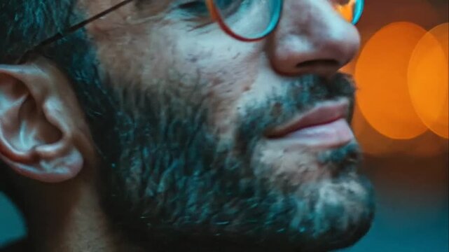 Close-up profile of a man with a thick dark beard.