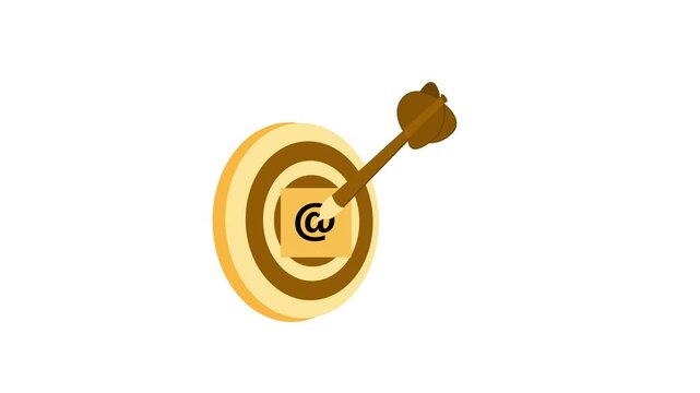 Email target bullseye animation, Dart hitting center of target with a square showing an at-symbol