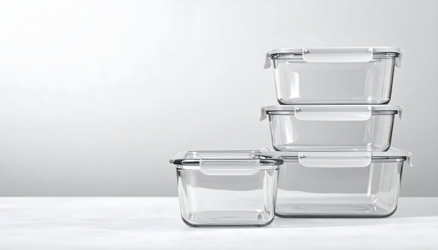 Glass food containers stacking posing creating clean and functional professional storage brand advertising atmosphere generative AI