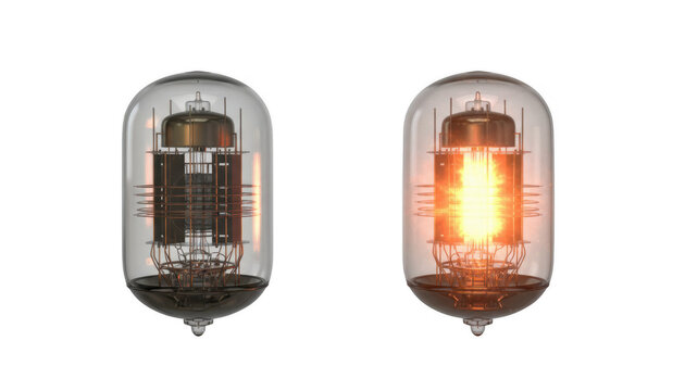 Two Vintage Vacuum Tubes One Glowing Brightly
