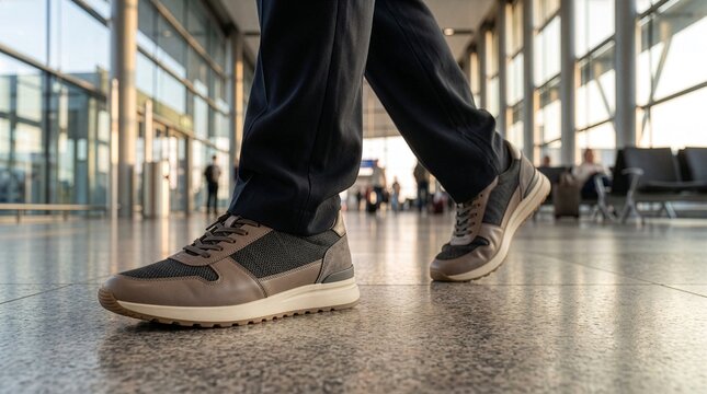 Stylish Footwear in Motion at Contemporary Airport