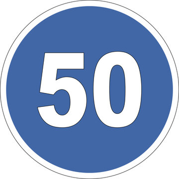 Minimum Speed Limit 50 KPH MPH Compulsory Blue Circle Mandatory Traffic Road Sign No Background Icon