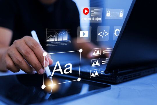 UX UI Design concept with designer working on tablet screen to design an application and website interface