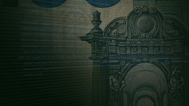 Background of a 100 euro bill with a computer code and an inversion effect. Finance concept. 4K video
