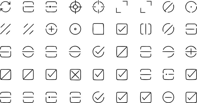 Collection of modern UI checklist symbols including crosshairs checkboxes targets and option buttons vector
