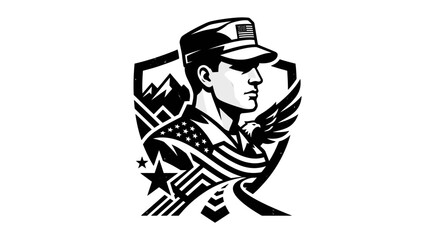 Obraz premium Patriotic Soldier Emblem with Eagle and Mountains