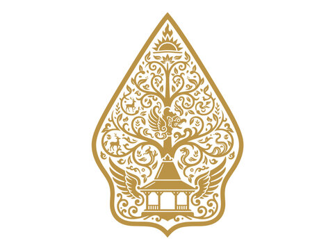 Traditional Javanese Wayang Gunungan Ornament One Color Vector with Pendopo Heritage Design