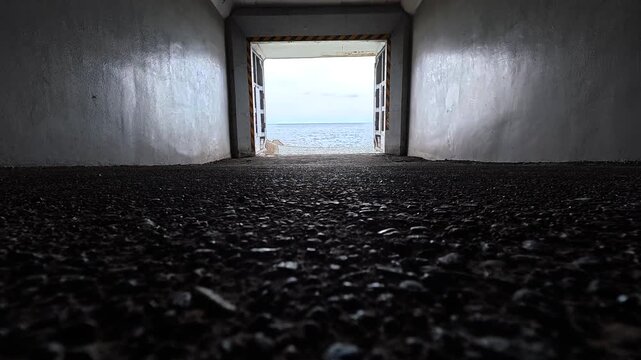 御幸の浜で撮影した海へと続くトンネル