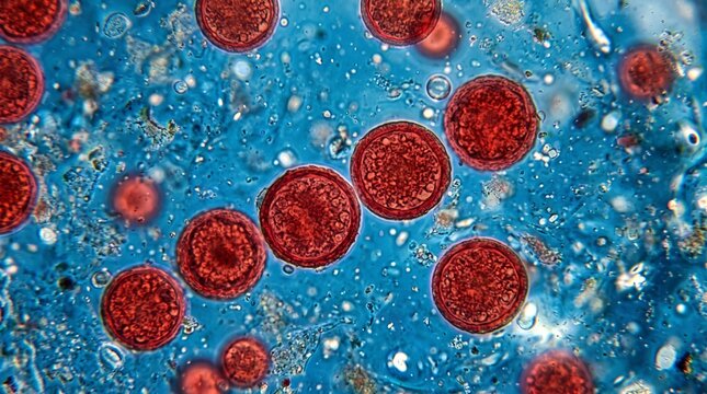 Microscopic view of taenia solium eggs in a stool sample