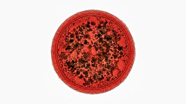 Microscopic view of an ascaris lumbricoides fertilized egg isolated on white background