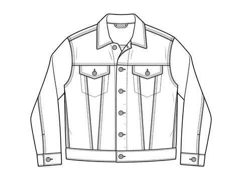 Denim jean jacket mockup technical fashion flat sketch template