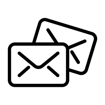 Two closed mail envelopes overlapping outline icon