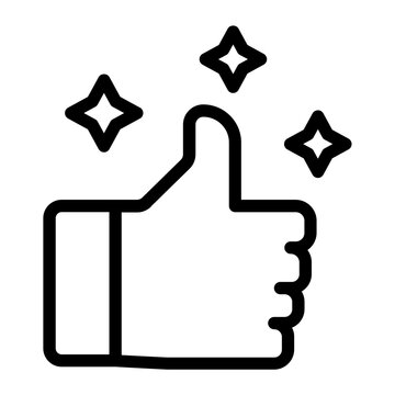 Thumbs up outline icon with sparkling stars