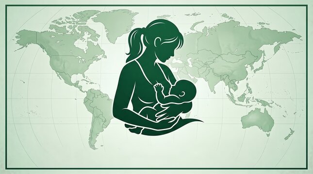 World breastfeeding week illustration with global map background