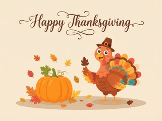 Naklejka premium Festive thanksgiving day illustration turkey pumpkin and autumn leaves for holiday greetings and celebrations