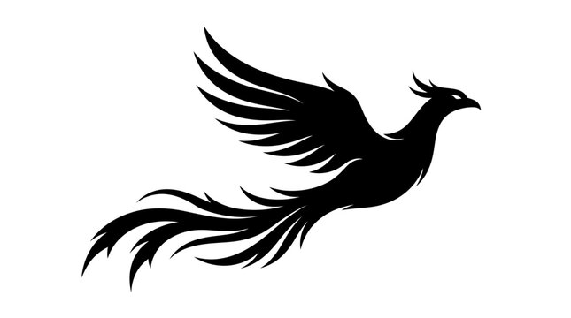 Black Phoenix Silhouette Flying, Mythical Bird Icon