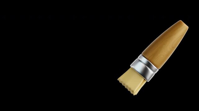 Wooden paintbrush moving in a seamless loop animation. 3D animated icon on transparent background for art education environments. Perfect for creative commercial e-learning and design projects.