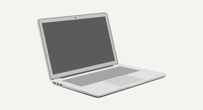 Open silver laptop computer viewed from a side angle.