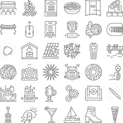 Fototapeta premium Set of assorted outline icons illustrating many different objects, activities, and abstract ideas for web, application, and infographic design projects