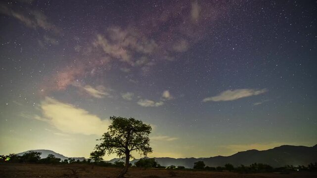 Bright Meteor Crossing the Milky Way Above Mountain Landscape