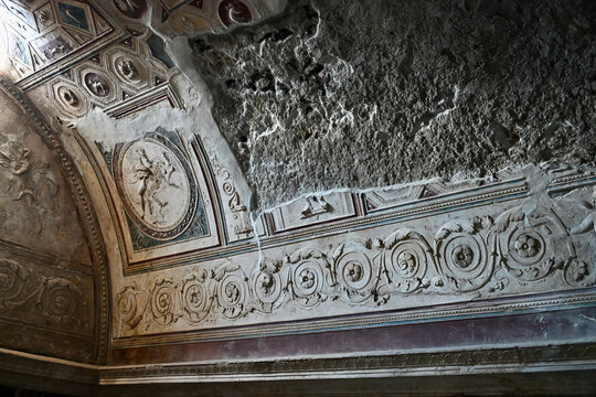 Ancient Stucco Relief Detail in Forum Baths of Pompeii