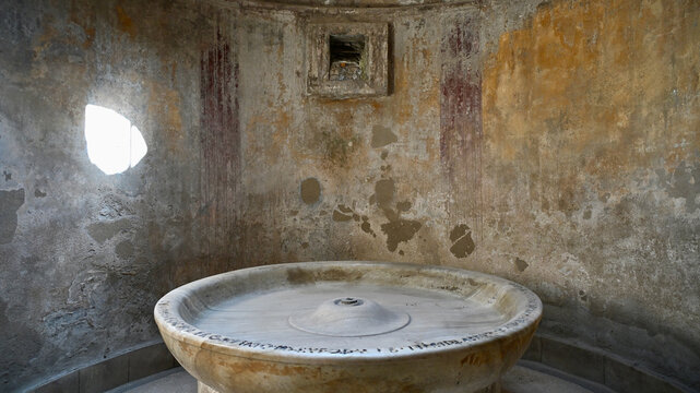 Ancient Cold Water Basin and Sunspot from Skylight, Frame Left, Forum Baths, Pompeii