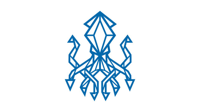 Blue geometric origami style squid or kraken logo