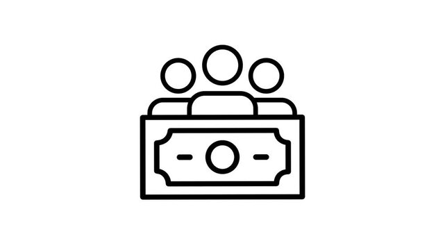 Minimal line icon of three people with a dollar bill representing group shared income and team payment for professional creative use today for design