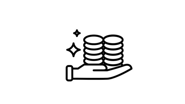 Minimal line icon of a hand with sparkles holding stacked coins representing savings and passive income wealth for professional creative use today