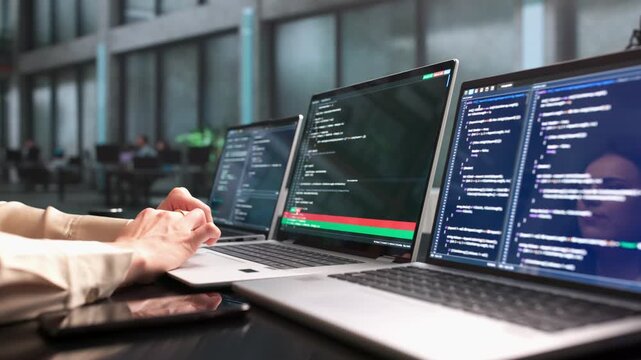 Software Developer Carefully Reviews Code Differences