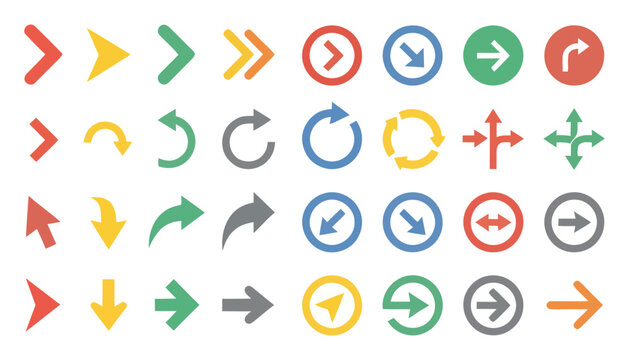 Collection of colorful directional arrows and circular icons for user interface design