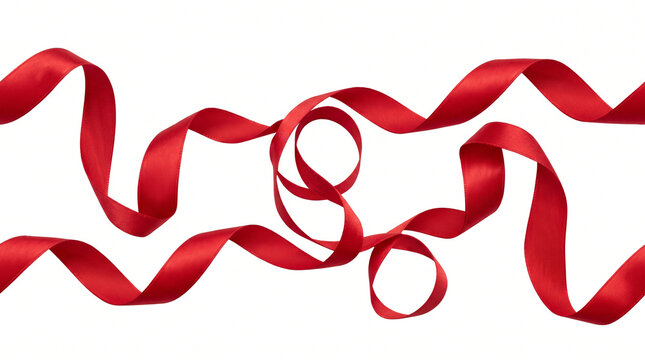 Elegant Red Ribbon Border Seamless Isolated on Clean White Background
