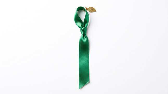 Shiny Green Ribbon Bookmark Isolated on White Background for Elegant Page Marking