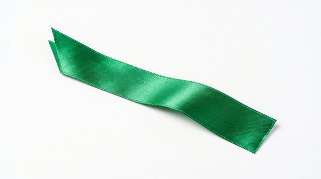 Glossy Green Satin Ribbon Bookmark on White Background with Clean Minimal Design
