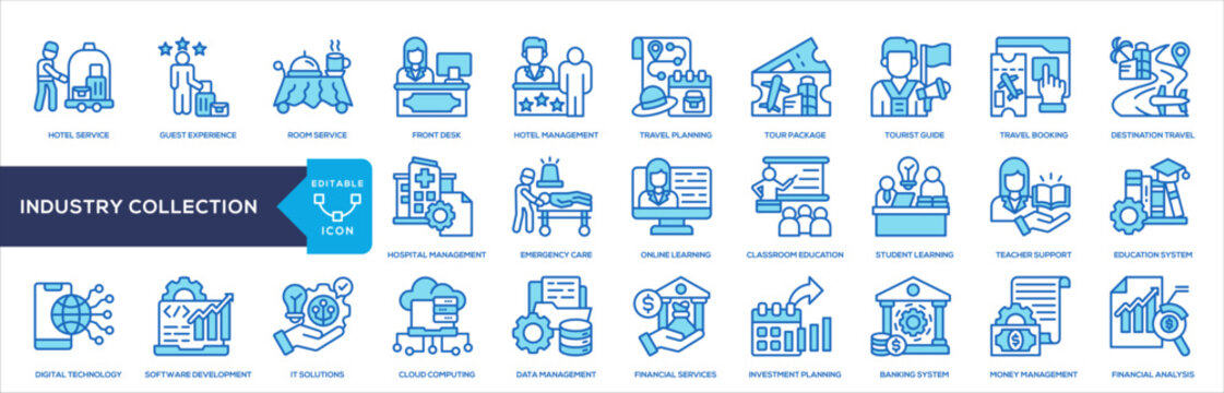 Modern Multi Industry Business Icons For Digital Solutions 