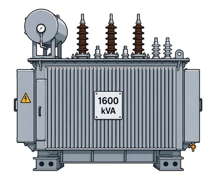 Industrial Power Transformer 1600 kVA Electrical Substation Vector Illustration