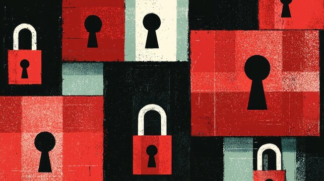 Abstract illustration of red and black padlocks on a textured background, representing security and privacy.