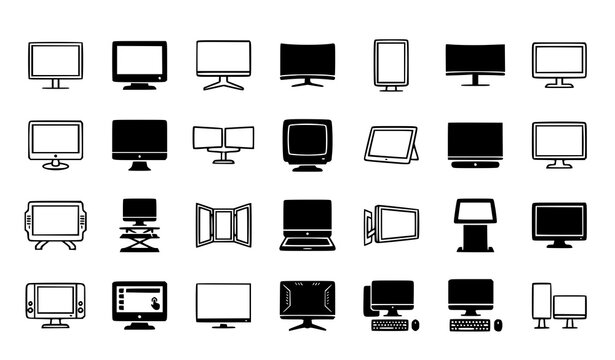 Computer Monitor Icon Set Vector Collection for Web and Technology Design