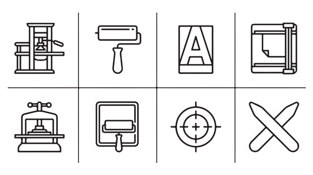 Printing press tools icon set for publishing and print production