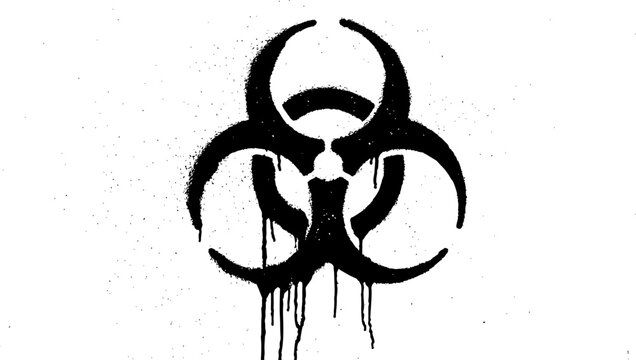 Biohazard symbol stencil with dripping spray paint on white background