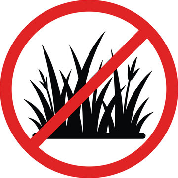 Do not step on grass prohibition sign with red stop circle crossing out lawn vector illustration