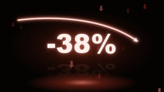 Red negative percentage decline counter animation with falling number and downward arrow