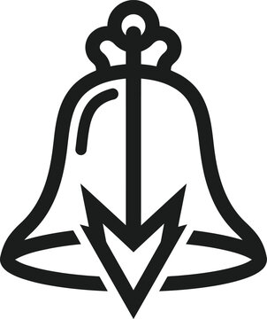 Antique metal independence bell of Dolores style where bottom clapper is shaped like sharp chevron arrow downward Mexico Independence Day vector icon