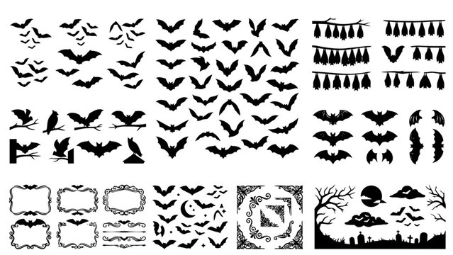 Halloween bat graphics commercial bundle transparent background vector